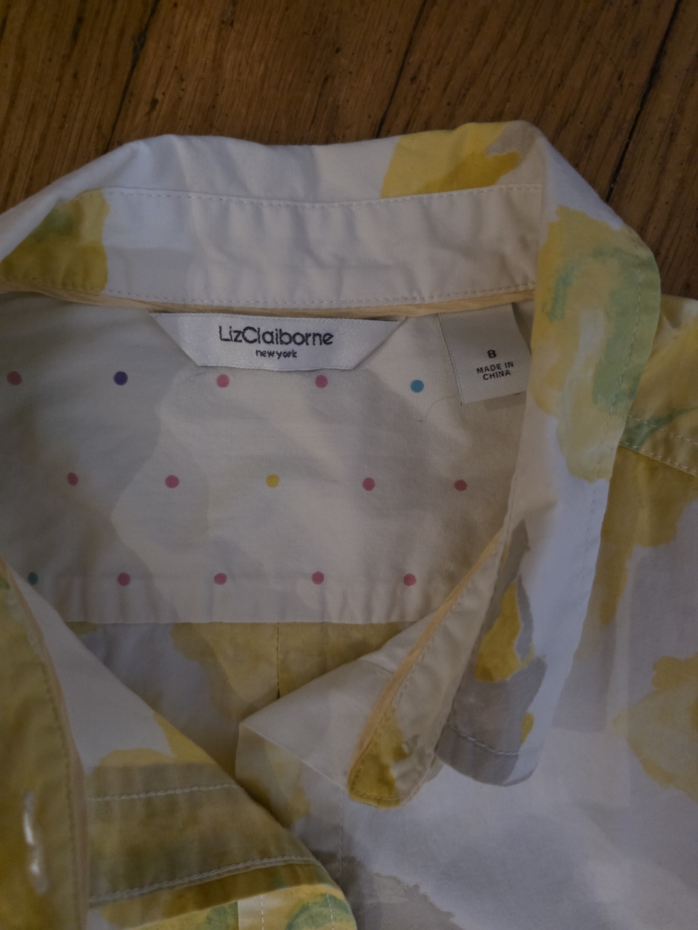 Liz Claiborne White and Yellow Tie-Waist Shirt Dress - Picture 4 of 4